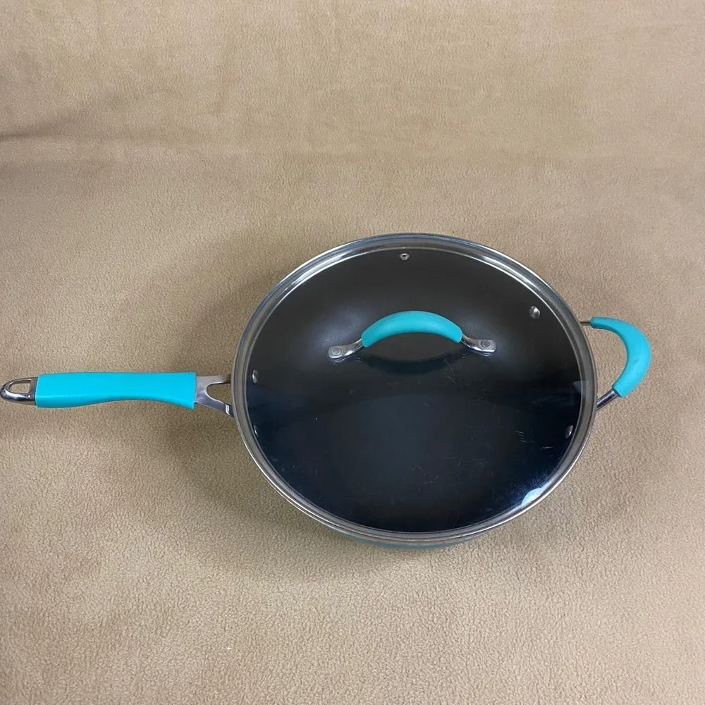 The Pioneer‎ Woman Frontier Speckled Turquoise Pan w/ Lid Cookware Non-Stick EUC